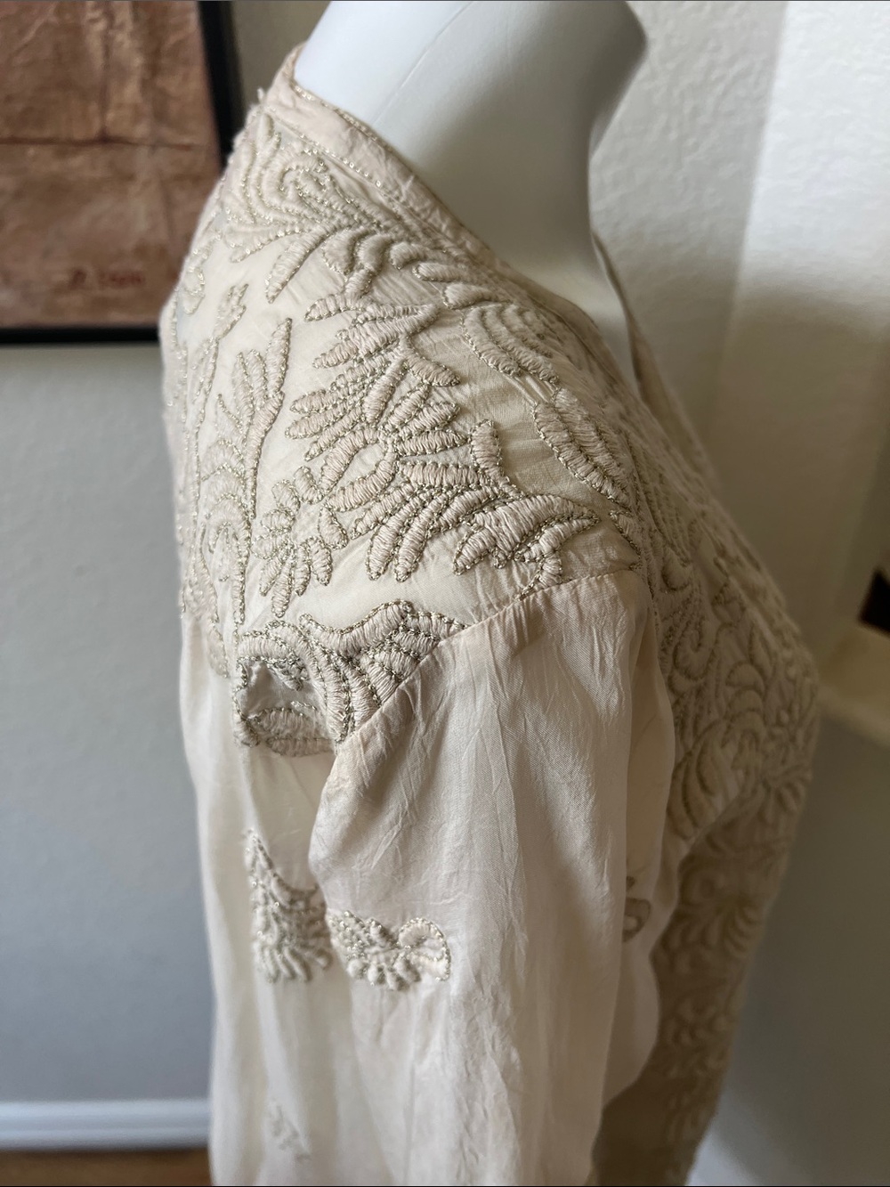 Johnny Was NWT SZ M Ivory Embroidered Boho Duster Cardigan - Picture 13 of 15